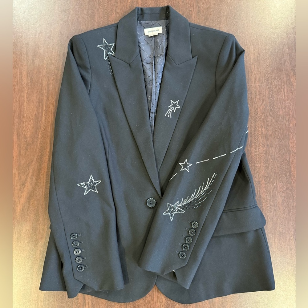 Zadig & Voltaire Black Blazer with Rhinestone Star Embellishments - Picture 3 of 5